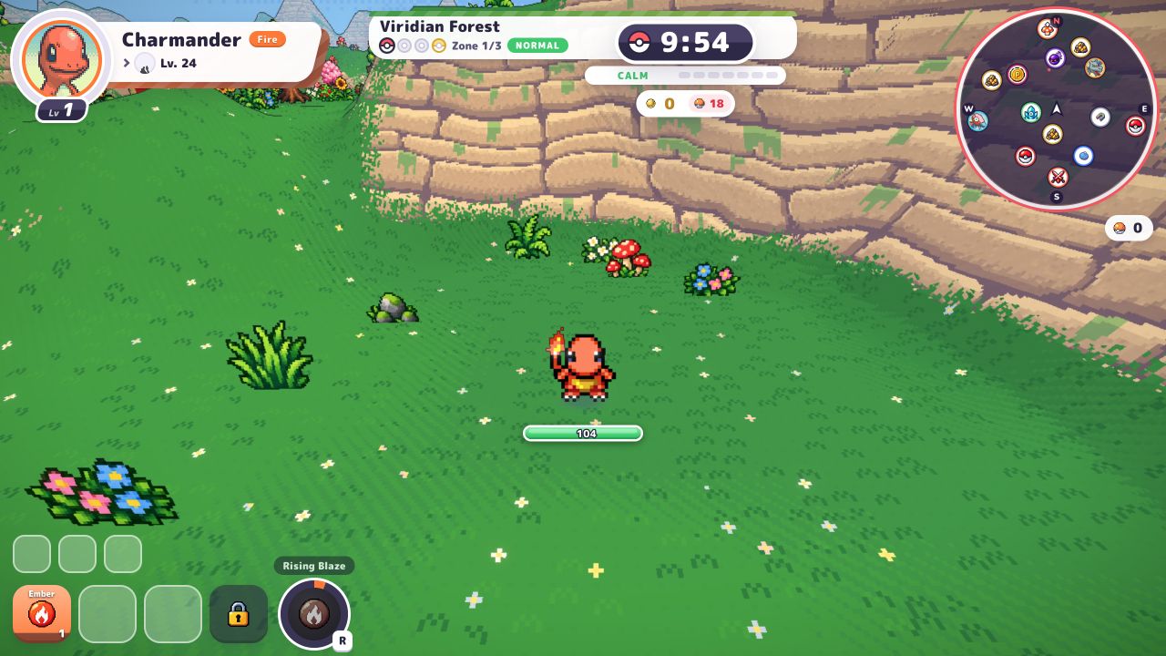 PokeBonk Classic mode gameplay in Viridian Forest with the English HUD